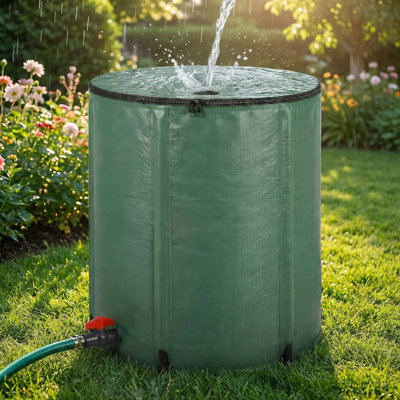 50 Gallon Collapsible Rain Barrel, Portable Rain Water Collection Tank with Spigot, Filter Screen, Overflow Outlet & Support Rods, Foldable Rainwater Catcher for Garden Lawn Irrigation
