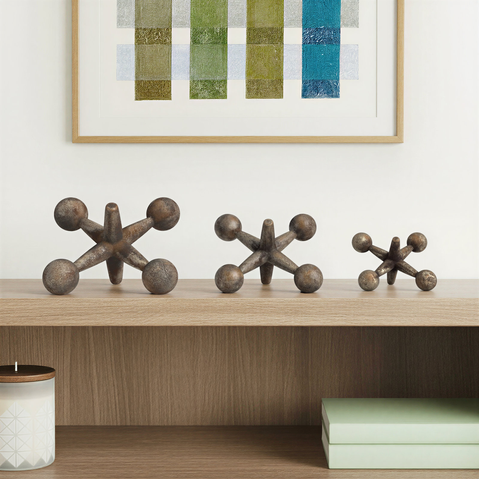 Alexandro 3-Piece Jacks Sculpture, Gold