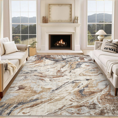 Randolph Abstract Machine Washable Area Rug with Rubber Backing for Living Room Non-Slip Modern Indoor Carpet Low-Pile Rug for Bedroom Dining Room Hallway Kitchen Office Playroom Nursery
