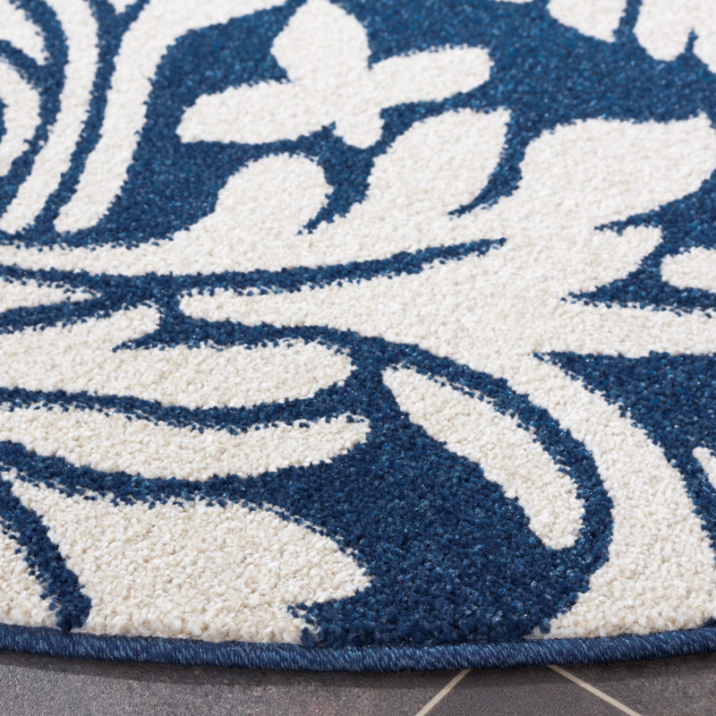 Ammundsen Floral Navy/Ivory Area Rug, Round 7'