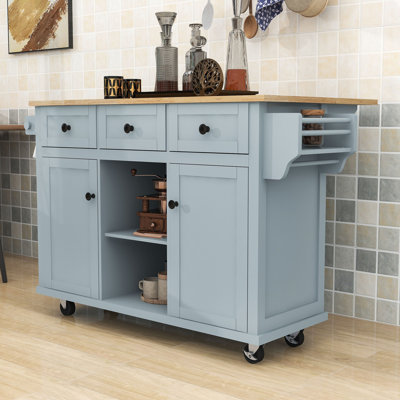 Modern Rolling Wooden Kitchen Cart with Storage Cabinets, Drawers and Drop-Leaf by Lark Manor