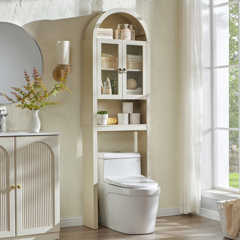  Ahart Arched Freestanding Over The Toilet Storage Cabinet with Acrylic Doors, Modern 77"H Over Toilet Bathroom Organizer Shelf with Adjustable Shelf
