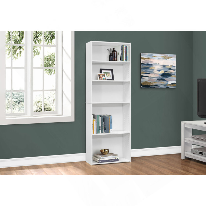Bookshelf, Bookcase, 6 Tier, 72"H, Office, Bedroom, White Laminate, Transitional, White