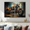 Motocyclette cruiser classique jaune et noir - art mural 2 pièces