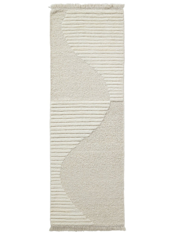 Alar Rectangle Geometric Flatweave Wool/Cotton Area Rug in Ivory, Runner 2'6" x 8'