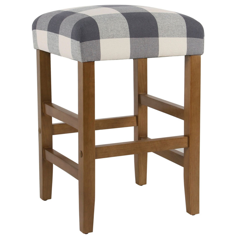 Proxima 24" Seat Height Square Counter Stool, Blue Buffalo Plaid, Mahogany