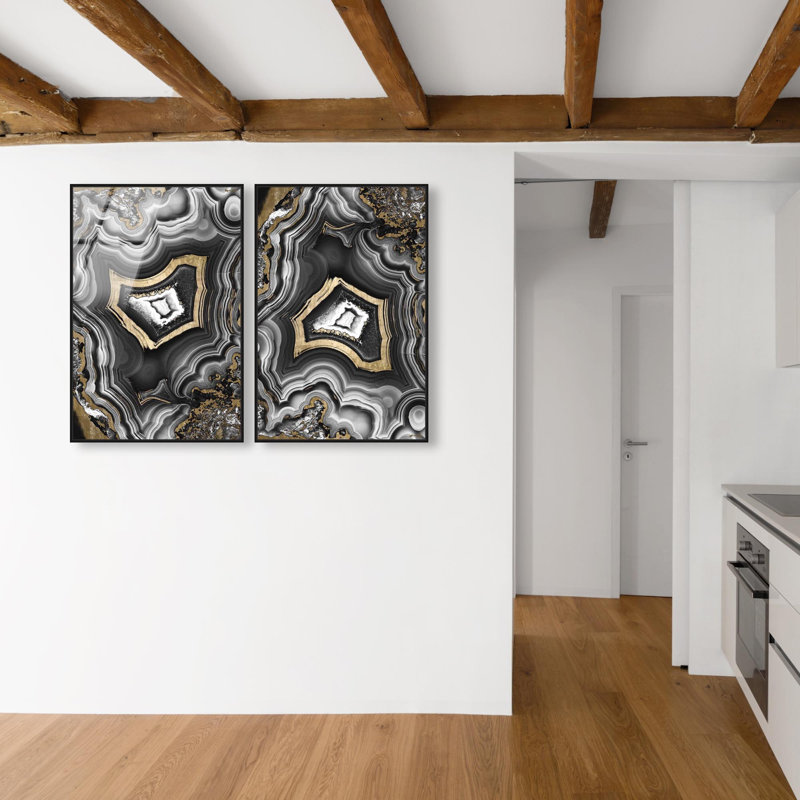 Oliver Gal Noir AdoreGeo Ensemble Abstract - Framed Acrylic Glass Wall Art, 37" H x 25" W, Black