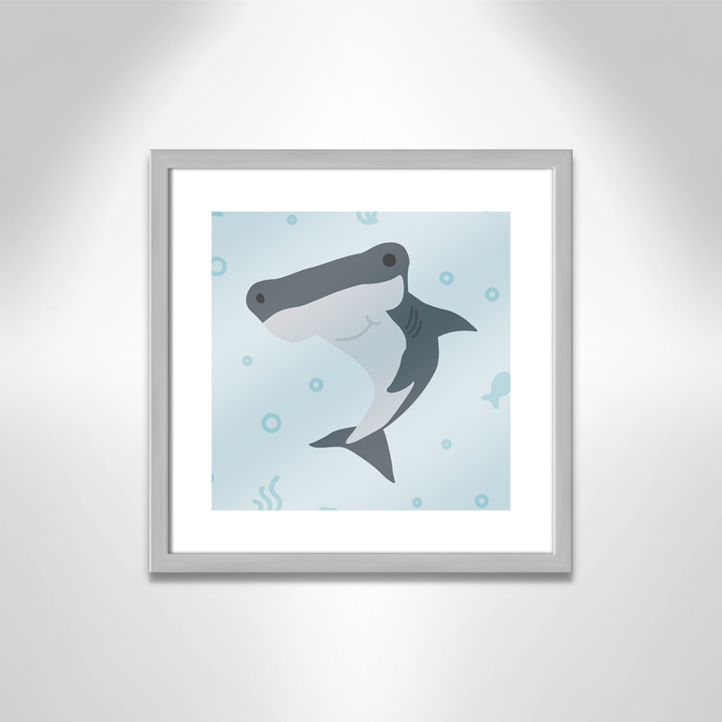 Impression sur papier Happy Hammerhead, H 16 po x l 16 po x P 1,18 po, Encadré de boîte argent