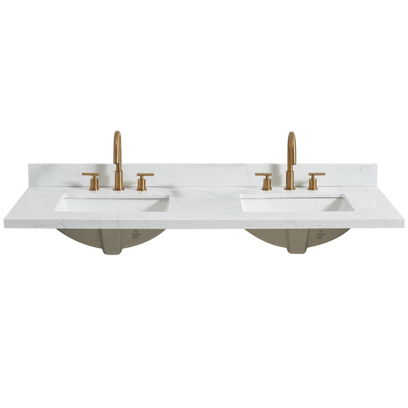 Jaen 61'' Grain White Stone Double Bathroom Vanity Top with Sink