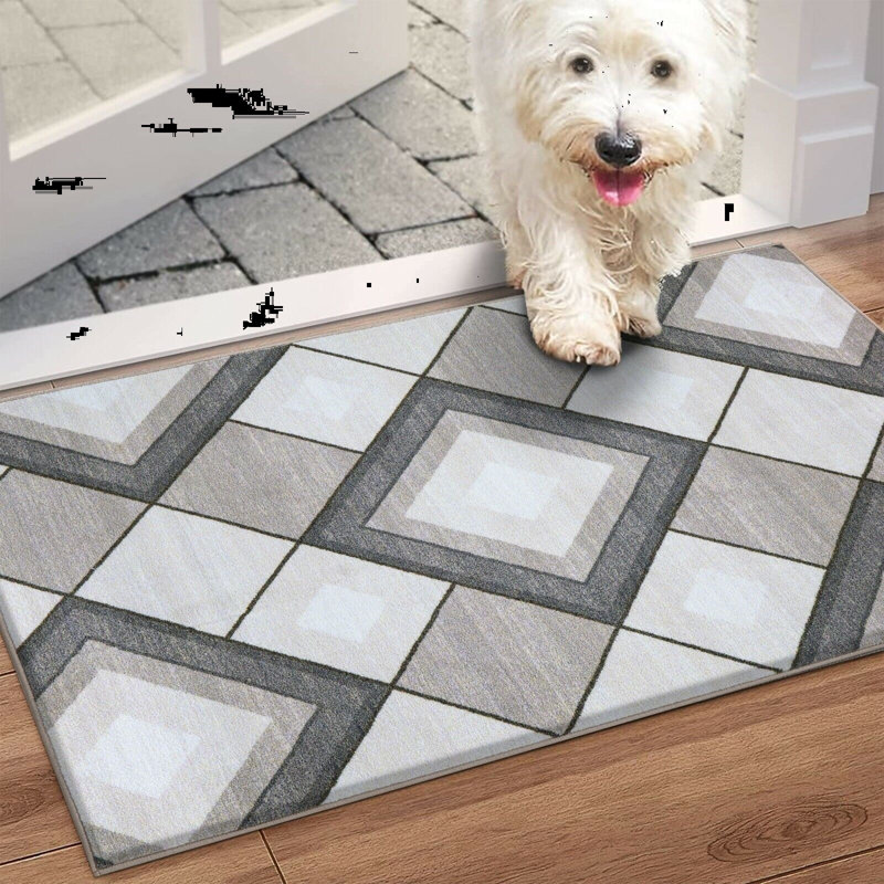 Batichon Non-Slip Geometric Doormat, Black, Rectangle 50 x 80cm