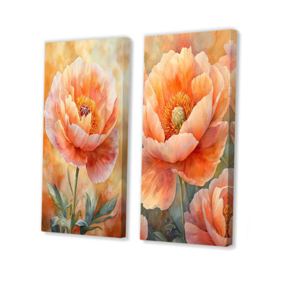 Golden pivoine I - Collection d'art sur toile floral 2 pièces