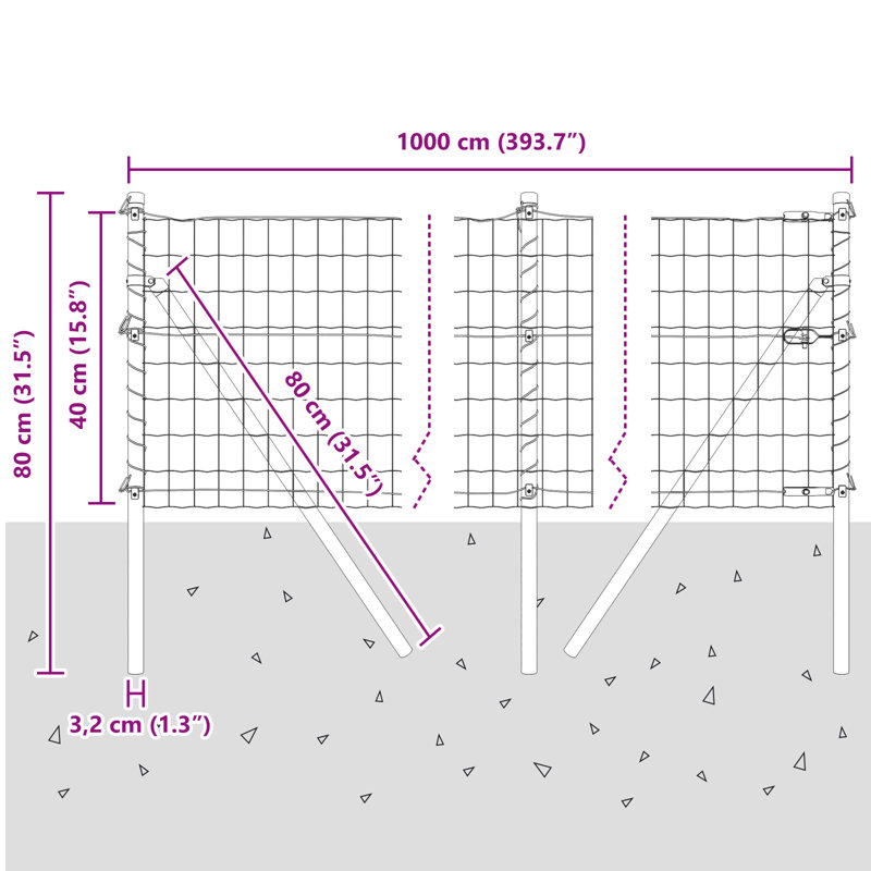 Galvanised Steel Border Fencing, Grey, 40 x 1000 x 0.2 cm