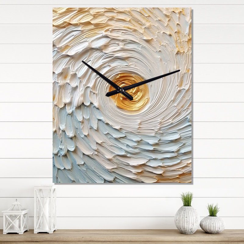 Horloge murale moderne spirales abstraites dorées et crème III, Grand