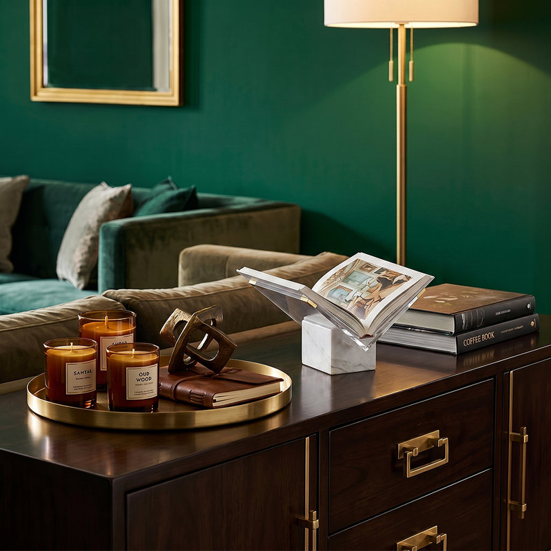 Porte-livre en marbre et acrylique avec accents dorés - Présentoir et présentoir de table basse moderne, 11,4 po de largeur