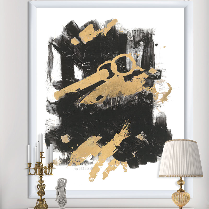 Art mural abstrait sur toile, impression d'art moderne noir doré - Doré et noir Drift I, H 46 po x l 36 po x P 1,5 po