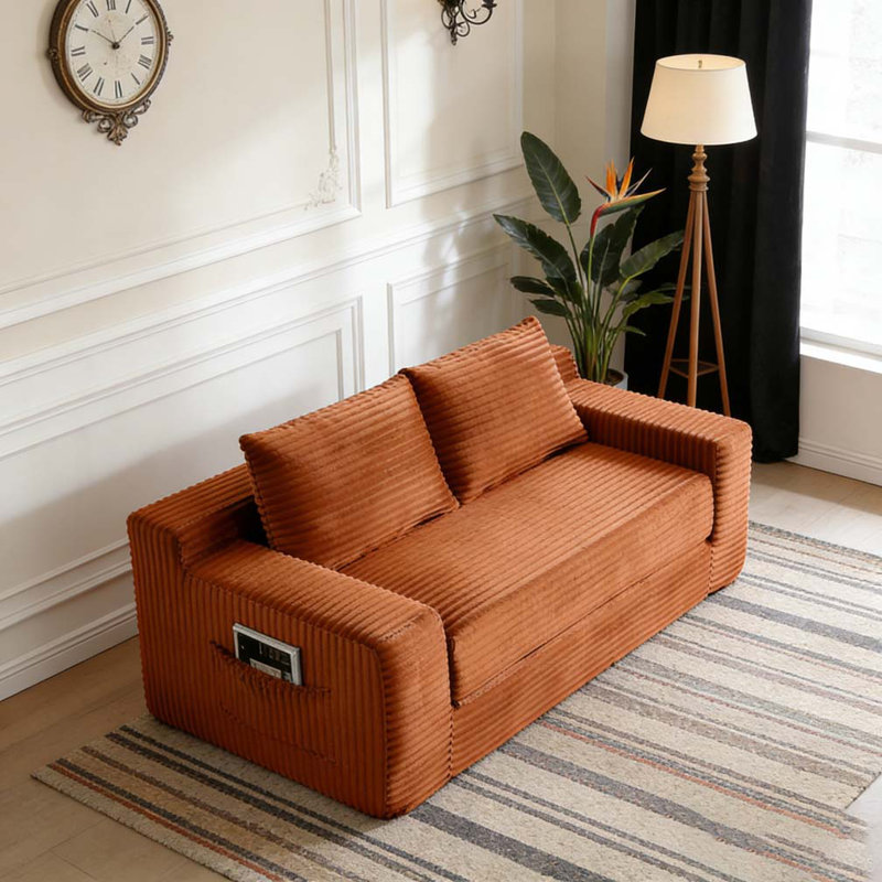 2 in 1 Convertible Folding Couch Bed,Memory Foam Cloud Loveseat Sofa, Orange
