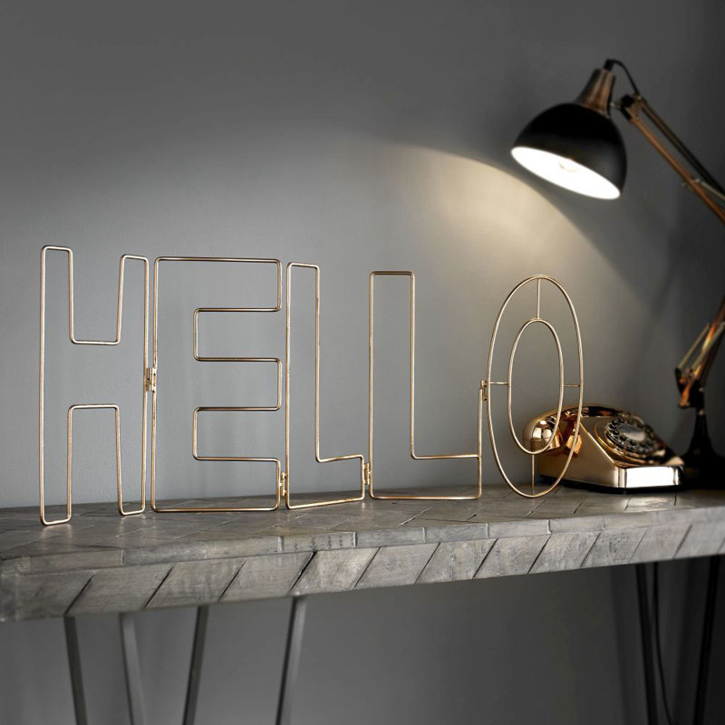 Art for the Home Rose Gold Hello Metal Wall Art