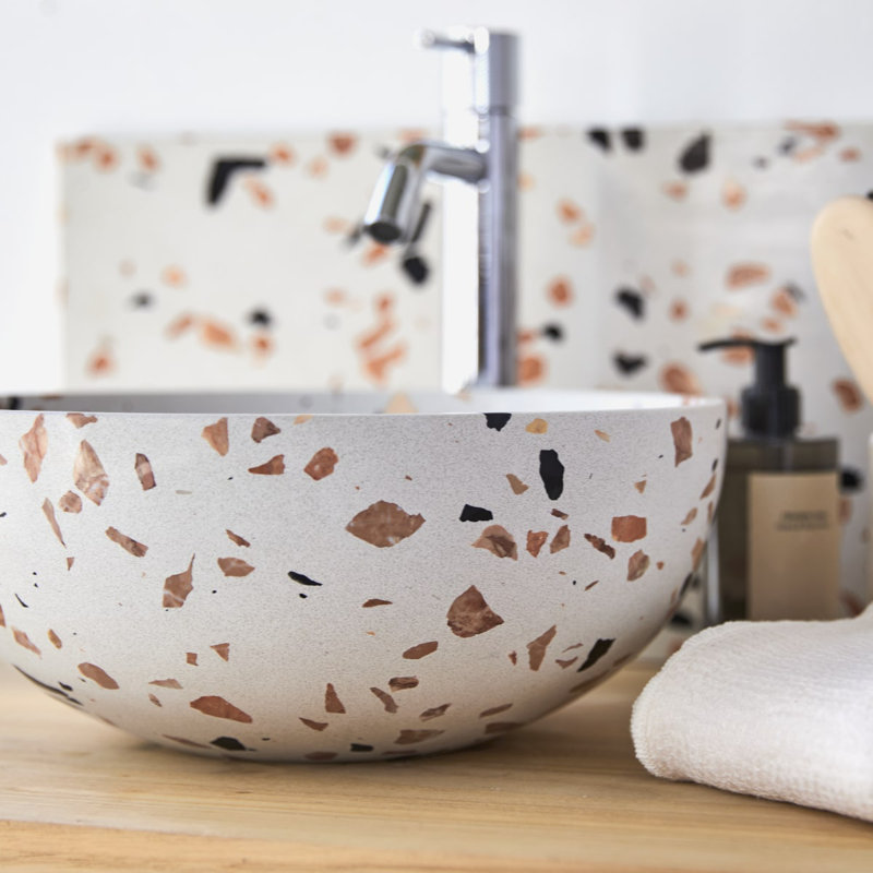 Elea Round Brown Premium Terrazzo Bathroom Sink, Brown