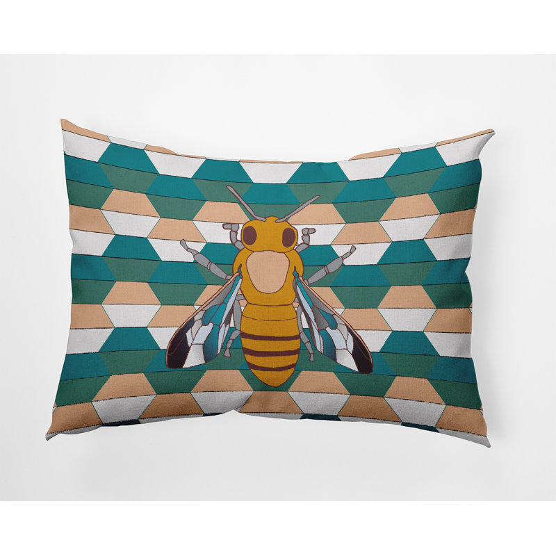 Reversible Throw Pillow, Teal/Beige/Yellow Geometric