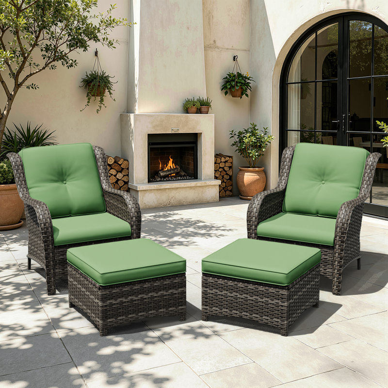 Netta 4-Piece Rattan Outdoor Seating Group with Cushions, Green