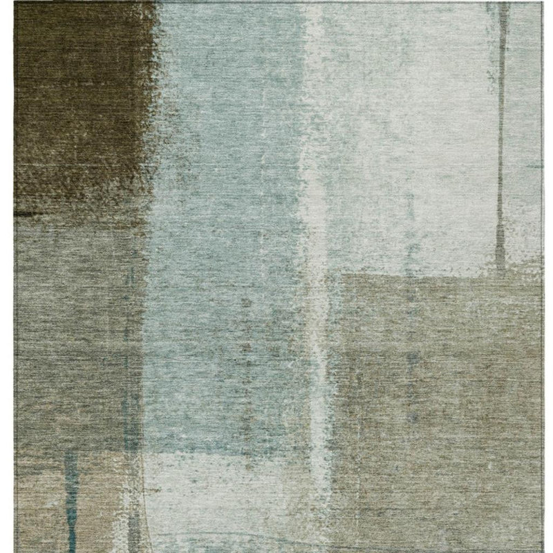 Tapis extérieur lavable abstrait turquoise et beige 9 pi x 12 pi