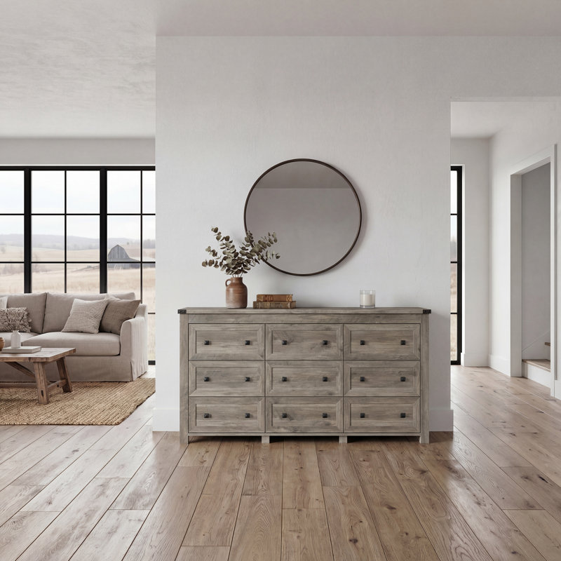 9-Drawer Dresser for Bedroom, Modern Wide Chest of Drawers, Wooden Storage Organizer, Gray