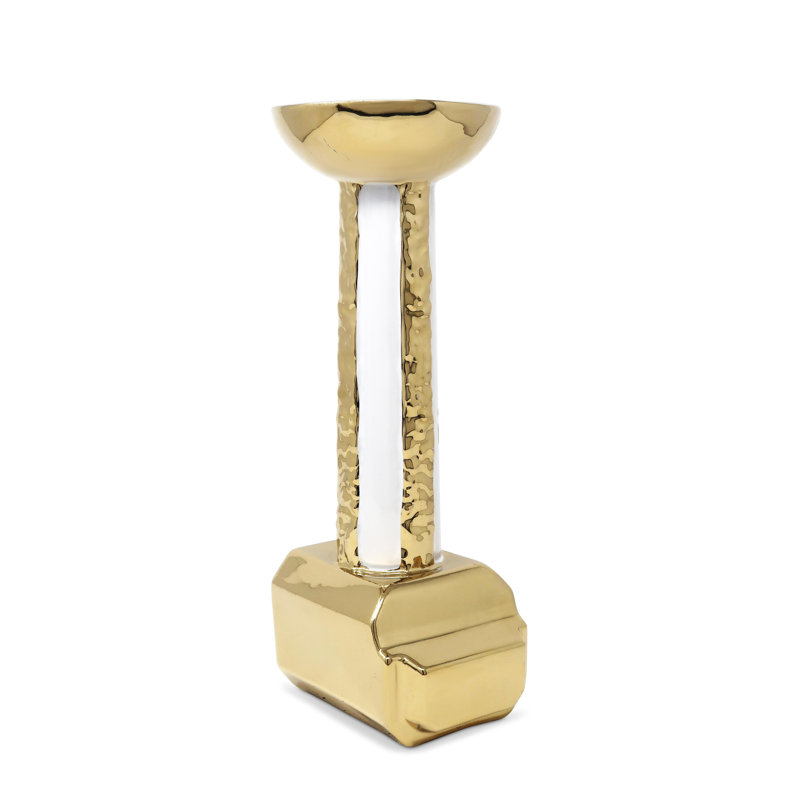 Gold And White Candle Holder Stand, 12.50" H x 5" W x 4.70" D