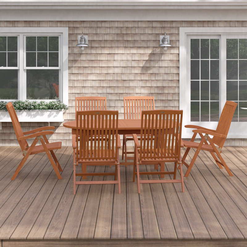 Mahmut 6 - Person Wood Patio Dining Set with Oval Table