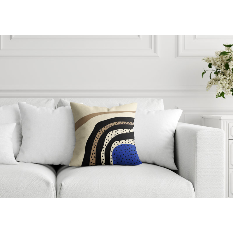 Coussin décoratif intérieur / extérieur en polyester filé Willow, 17 po x 17 po, Bleu marine / blanc cassé / beige / noir