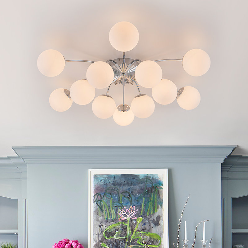 12 - Light Sputnik Glass Semi Flush Mount, 12 Lights,  Nickel