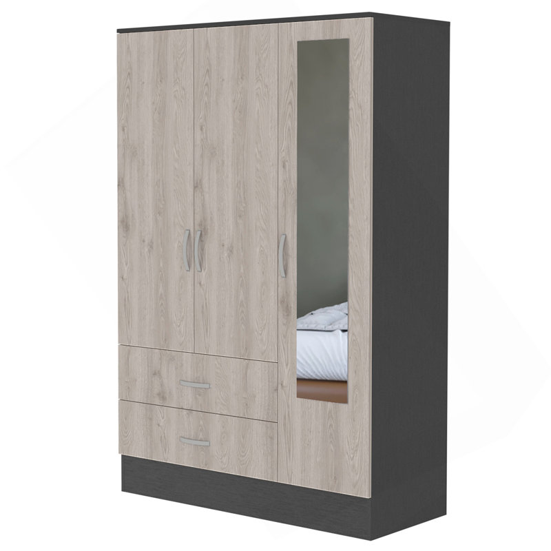 Petite armoire à 2 tiroirs Wenge Rock avec porte miroir en wengé et gris clair