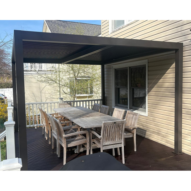 Purple Leaf 10' D X 12' W Louvered Pergola Aluminum Pergola With Adjustable Louvered Roof Outdoor Hard Top Pergola, Bronze
