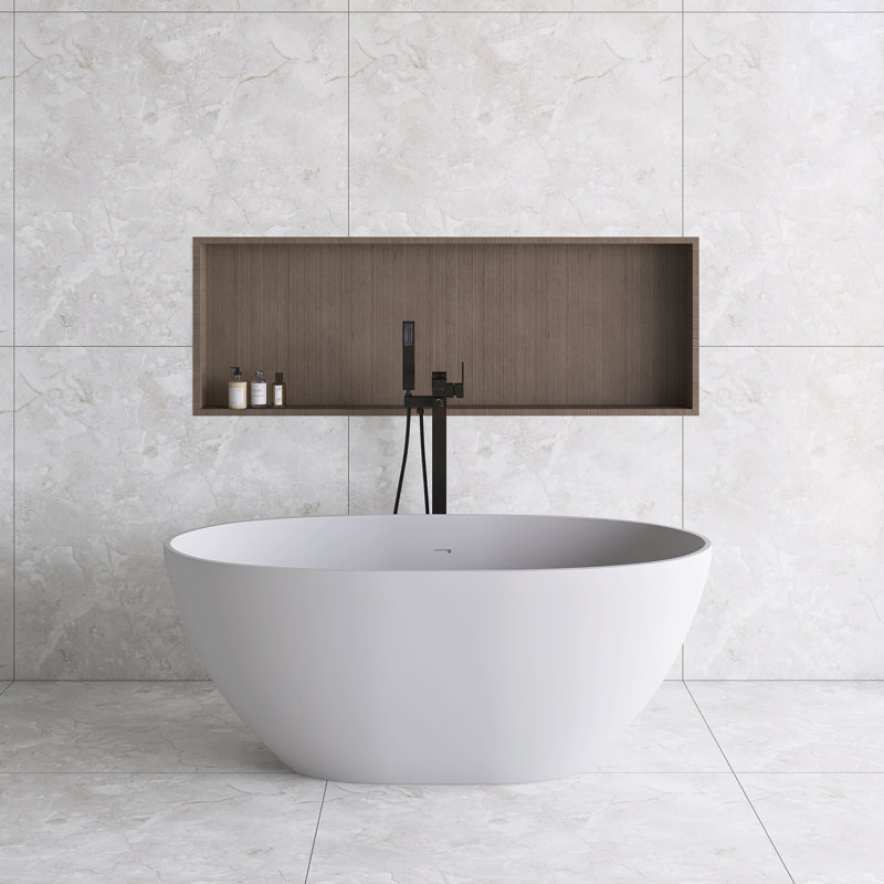55'' Matte White Stone Resin Freestanding Double Slipper Bathtub
