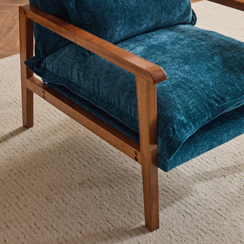 Masson Chenille Accent Chair Armchair With Pillow, Teal Chenille