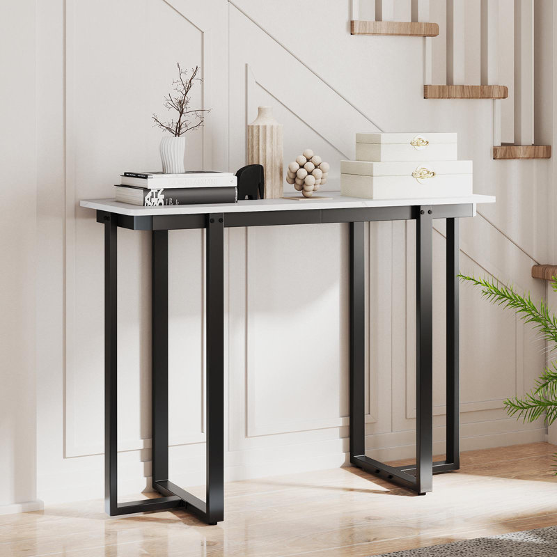 Console Table Modern Faux Marble Entryway Table White, Black