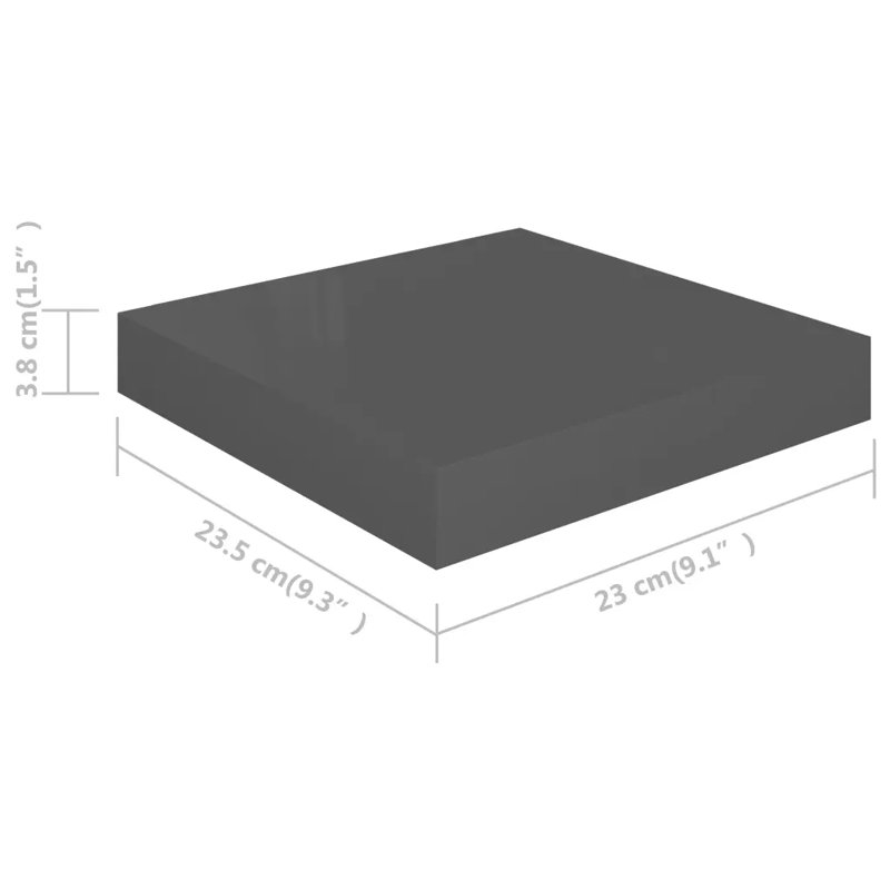 Arsis 4 Piece Metal Floating Shelf, 3.8cm H x 23.5cm W x 23cm D, High Gloss Grey