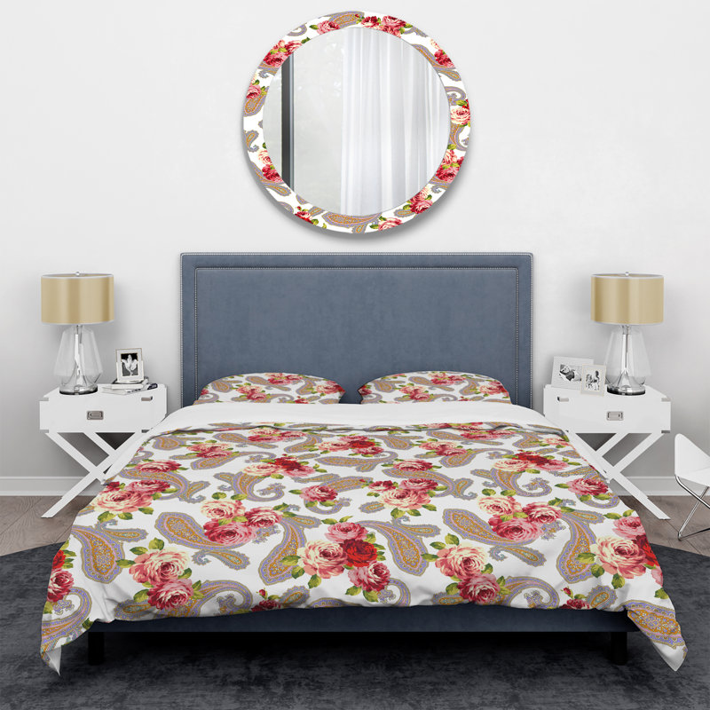 Cachemire rose floral - ensemble de housse de couette abstrait - microfibre de polyester