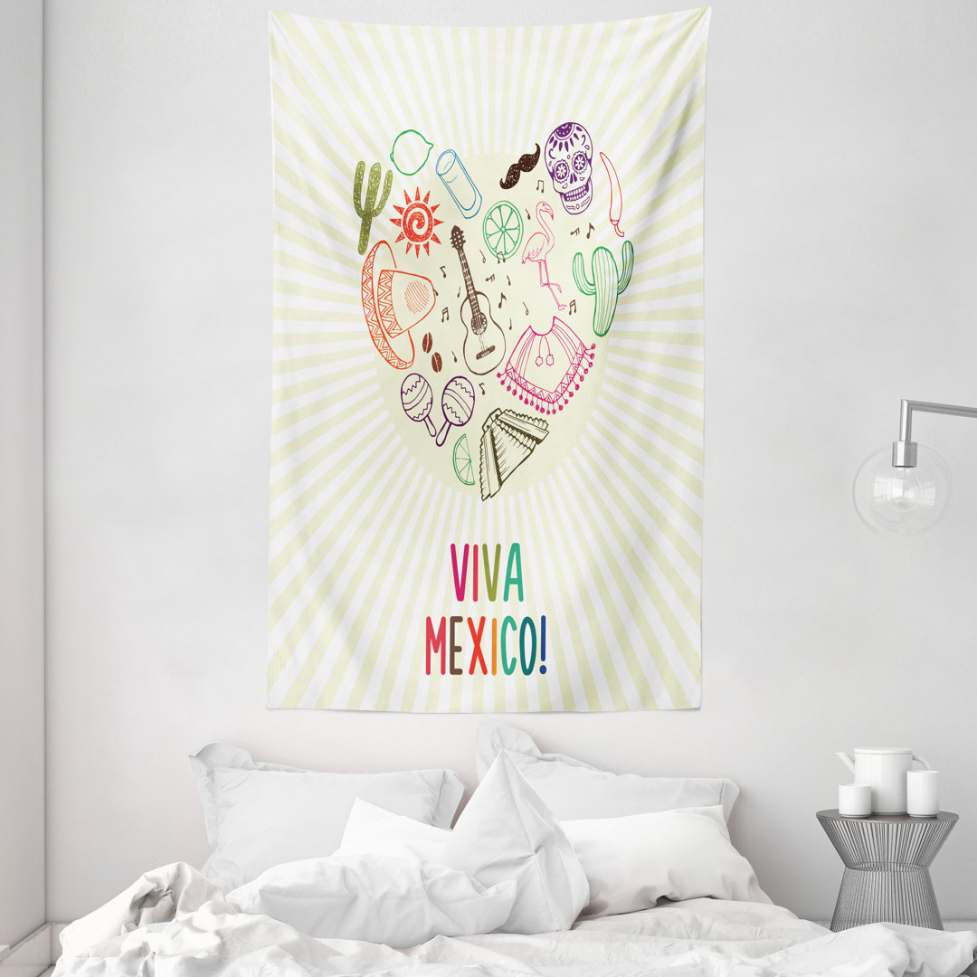 Wandteppich, Viva Mexico Folklore, Creme und Multicolor