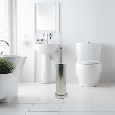 Brosse de cuvette de toilette en chrome argenté Indecor Home avec support avec doublure en plastique amovible, outil de nettoyage de salle de bain durable, brosse de nettoyage pour salle de bain efficace