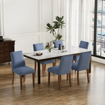 17.3'' Wide Modern Upholstered Fabric High Back Parsons Side Dining Chair with Solid Wood Legs