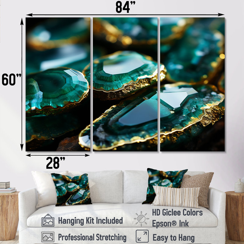 Pierre émeraude verte Amazonite verte - art mural pierre géode, H 28 po x l 60 po x P 1,5 po, Toile tendue