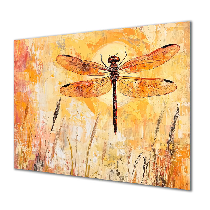 Dragonfly In The Sunset - Animaux, décoration murale en métal, impression de libellule, H 34 po x l 44 po