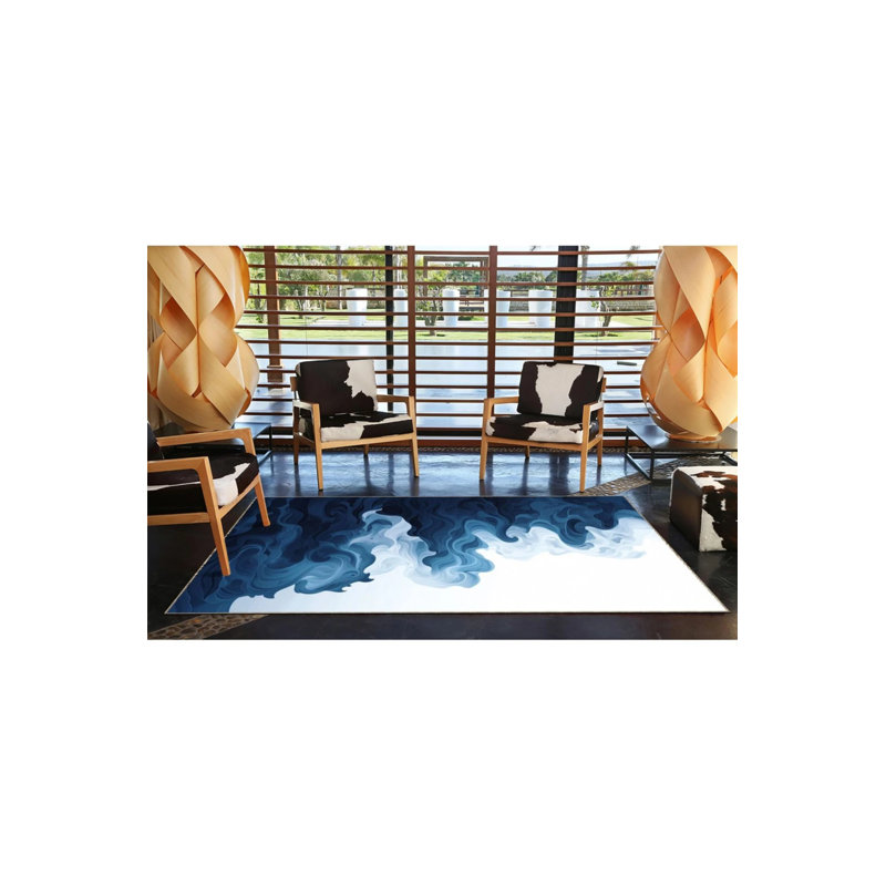 Tapis décoratif moderne avec motif fumé bleu et tapis lavable, Rectangle 2 pi 4 po x 4 pi