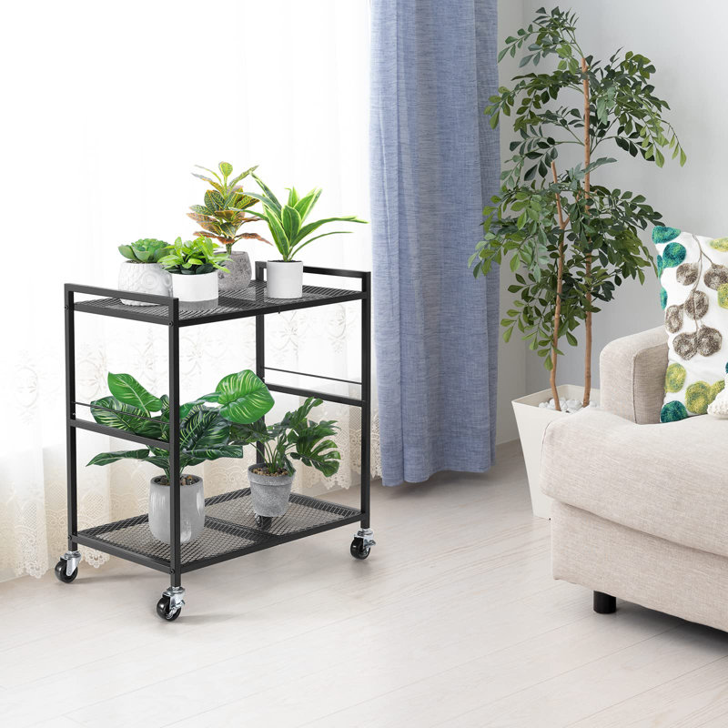 Computer Tower Stand, Metal Double Layer Mobile CPU Stand Cart With Casters, Black