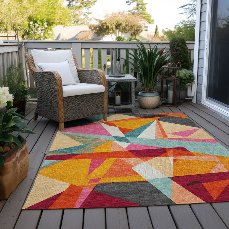 Tapis orange intérieur / extérieur lavable à la machine Claudian ACN1611, Rectangle 2 pi 6 po x 3 pi 10 po