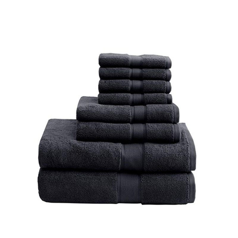 100% Cotton 8 Piece Antimicrobial Towel Set, Black