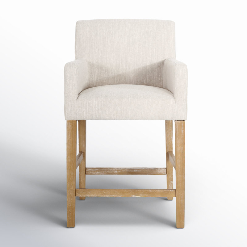 Tabouret en bois massif Alighiero, Beige / brun patiné, 1, Tabouret de comptoir (siège d'une hauteur de 26 p