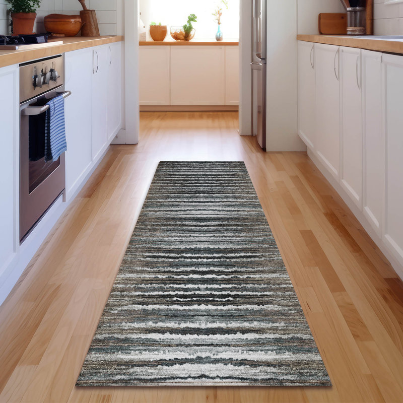 Tapis brun Cerrito AMF604 lavable à la machine de qualité supérieure, Tapis de couloir 2 pi 3 po x 7 pi 6 po