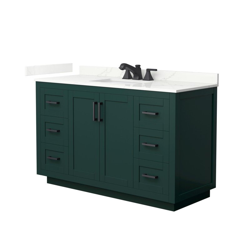 Miranda 54" Freestanding Single Bathroom Vanity with Quartz Top, Giotto Quartz, Green, Matte Black