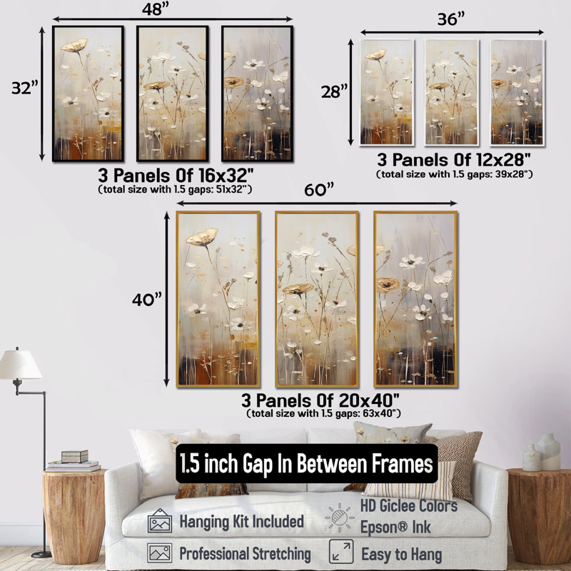 Scerene Wildflowers In Bloom I - ensemble d'art sur toile Wildflowers, Cadre flottant doré, H 32 po x l 48 po x P 1 po